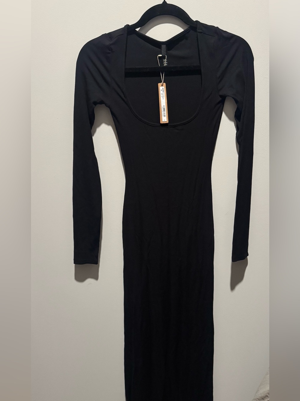 SKIMS Black Long-Sleeve Scoop Maxi Dress